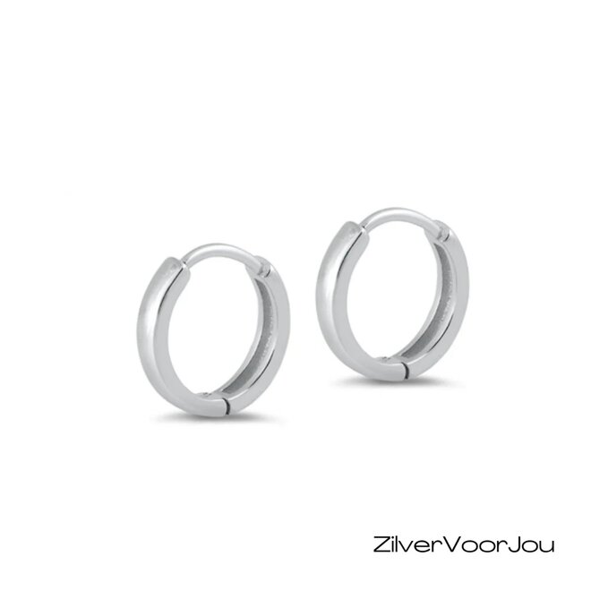 Zilveren huggie hoops 2 mm breed rhodium