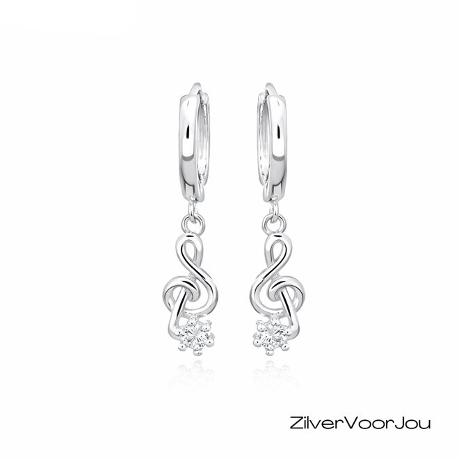 Zilveren muzieknoot huggie hoops