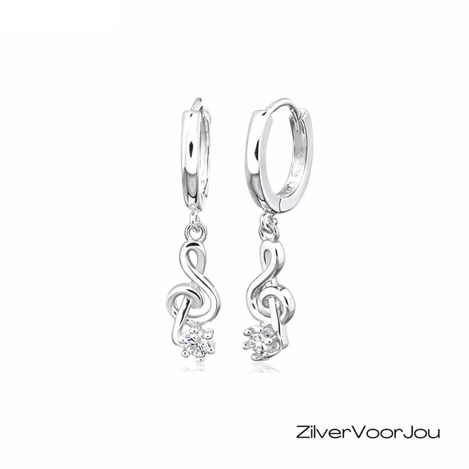 Zilveren muzieknoot huggie oorringen