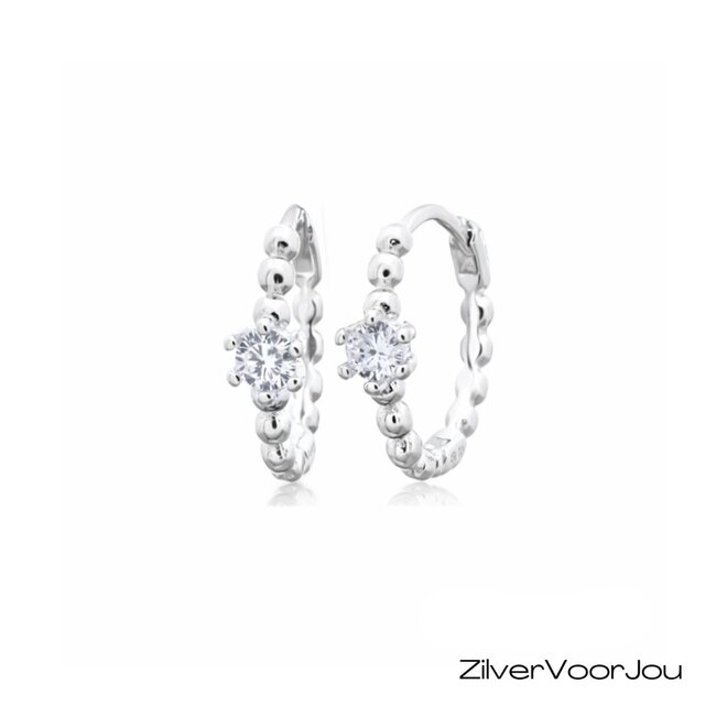 Zilveren oorringen  bolletjes  witte zirkonia