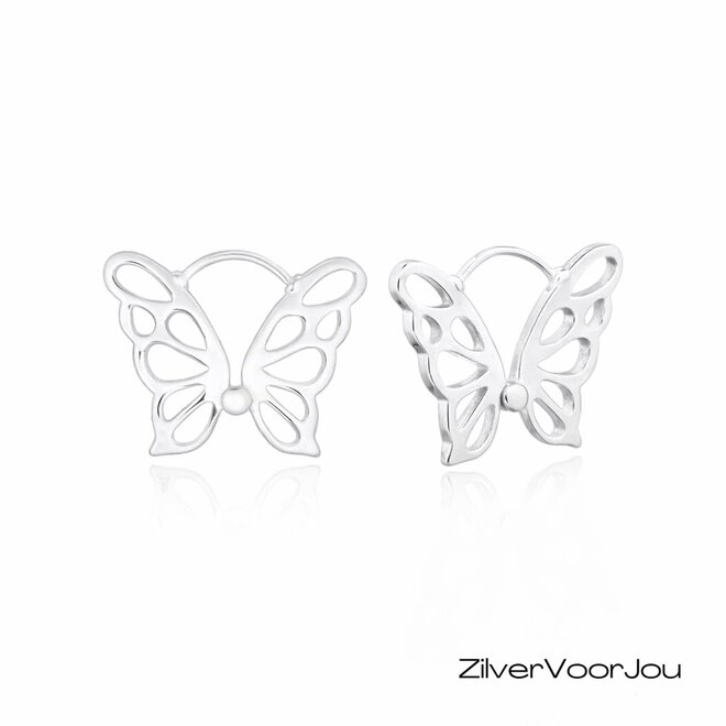 Zilveren vlinder huggie hoops