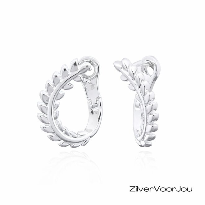 Zilveren curly leafy steker clip oorbellen