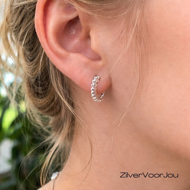 Zilveren curly leafy steker clip oorbellen