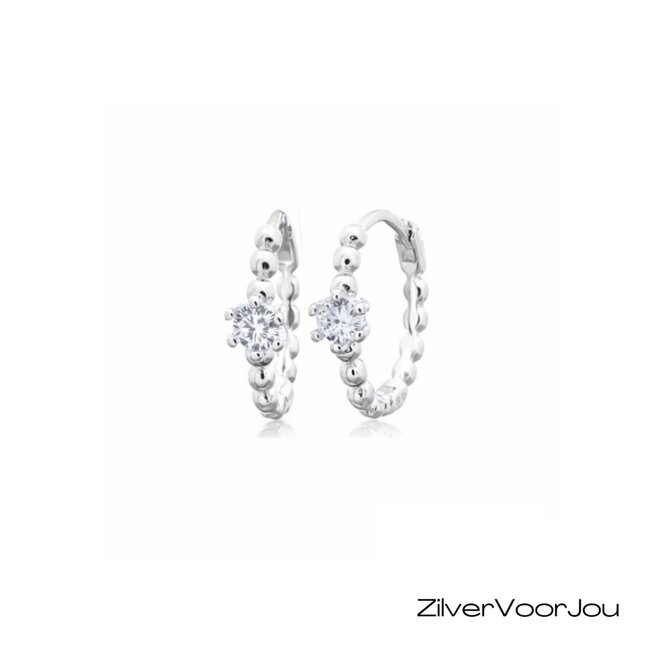 Zilveren oorringen  bolletjes  witte zirkonia