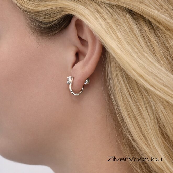 925 zilveren 2-in-1 click hoops met cubic zirconia en shell pearl