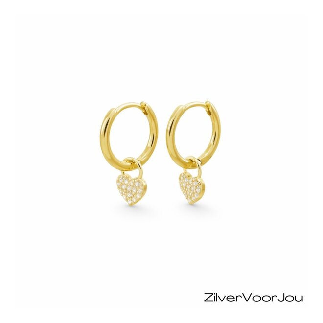 Gold plated zilveren zirkonia hanger hart oorringen