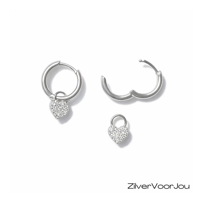925 zilveren huggie oorringen met hartje met cubic zirkonia