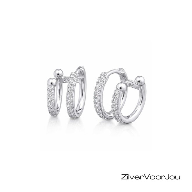 Zilveren double bling hoops