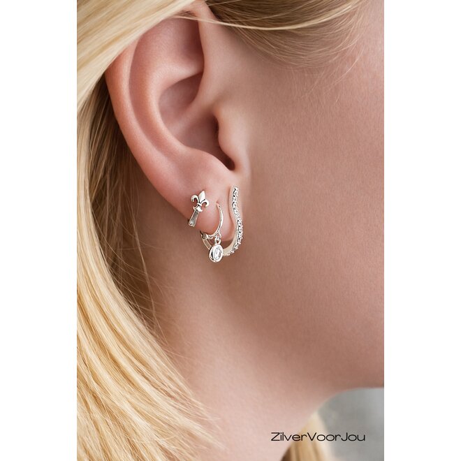 Zilveren wave zirkoon huggie hoops