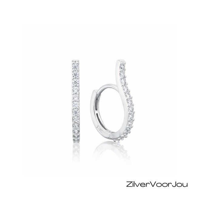 Zilveren wave zirkoon huggie hoops