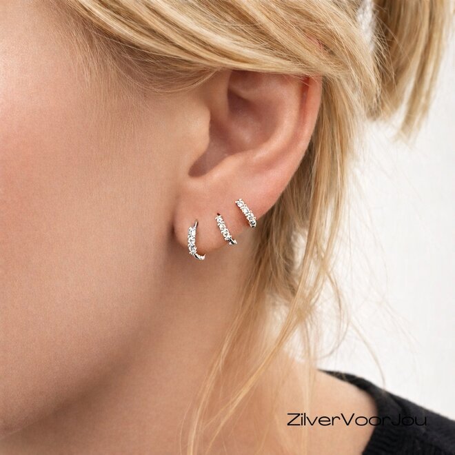 Zilveren 3-delige set mini huggie hoops 3 tiny stars 11, 9 en 7 mm