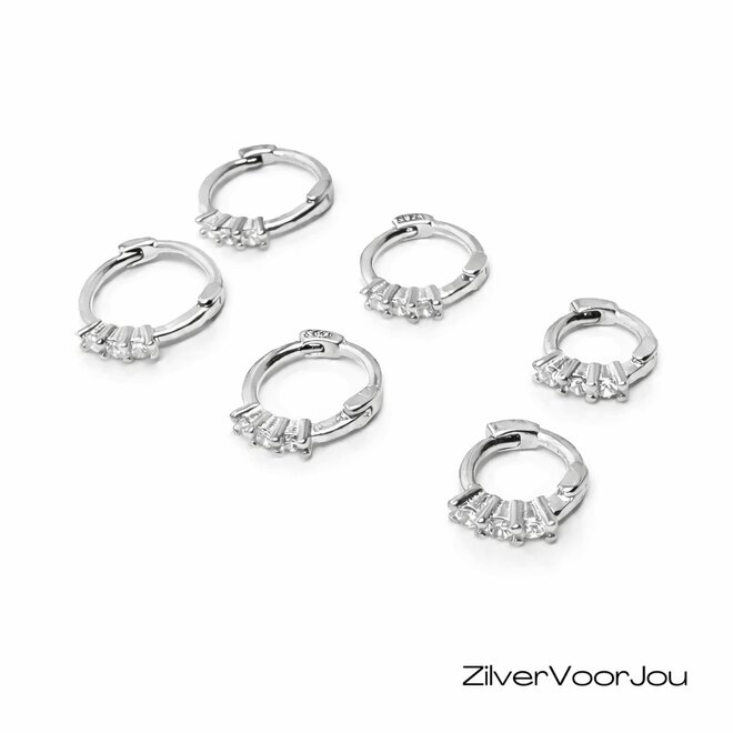 Zilveren 3-delige set mini huggie hoops 3 tiny stars 11, 9 en 7 mm