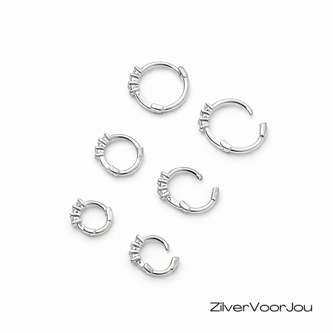 Zilveren 3-delige set mini huggie hoops 3 tiny stars 11, 9 en 7 mm