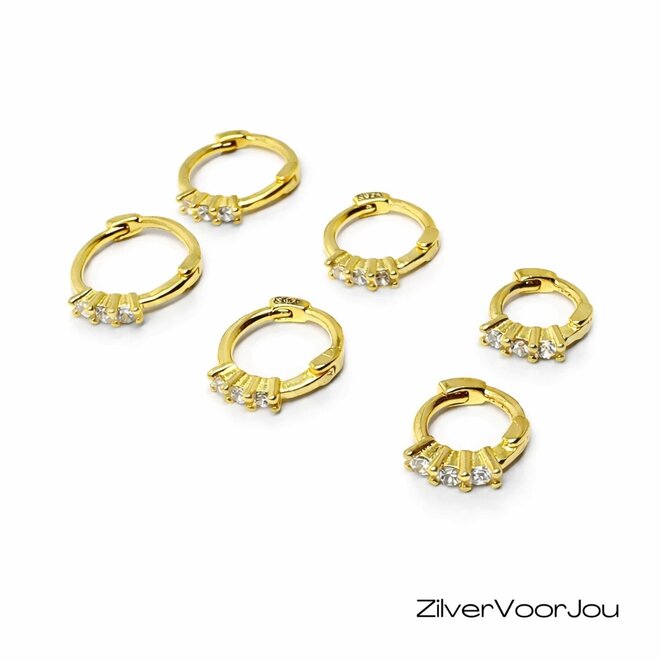 Zilveren 3-delige set mini hoops gold plated