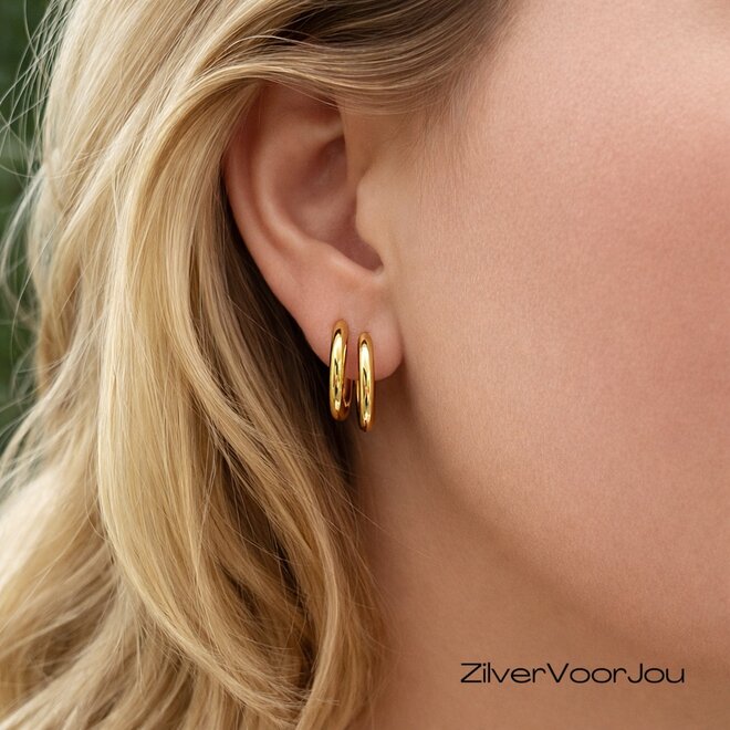 Gold plated 925 zilveren  ronde  huggie hoops