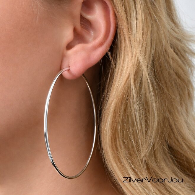 Zilveren creolen oorringen groot 70 mm 2 mm breed