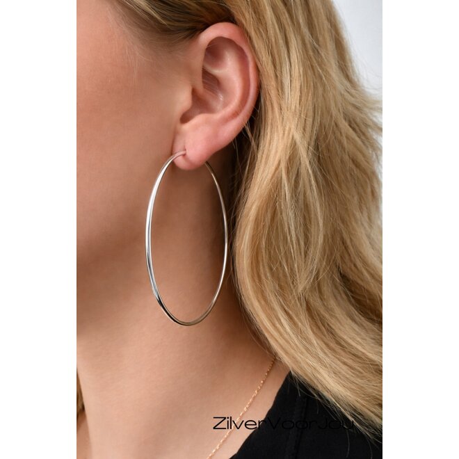 Zilveren creolen oorringen groot 70 mm 2 mm breed