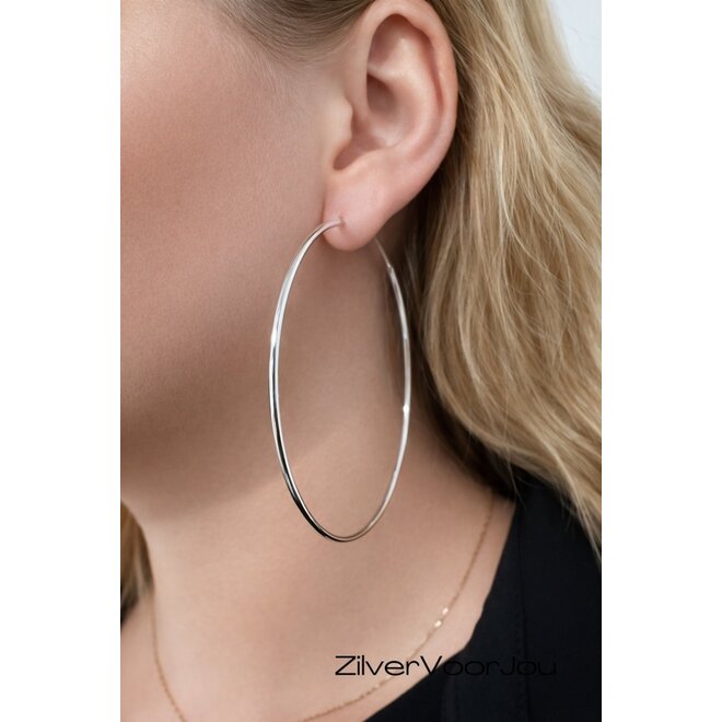 Zilveren grote oorringen creolen 80 mm 2 mm