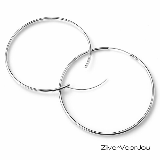 Zilveren creolen oorringen groot 80 mm 2.5 mm breed