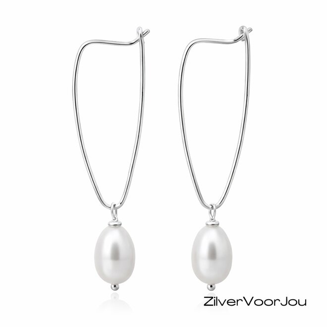 Elegante 925 zilveren wire hoop oorbellen met zoetwaterparel