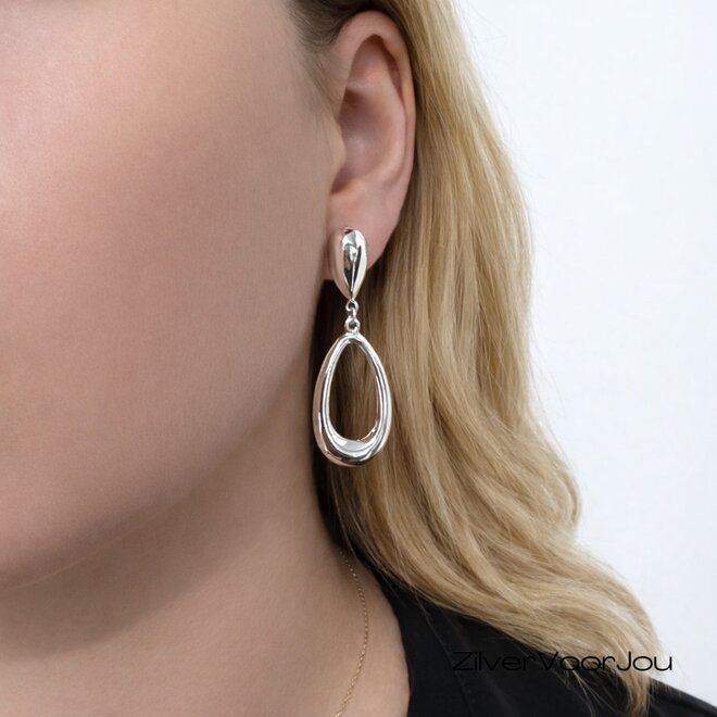 Zilveren open druppel design oorstekers