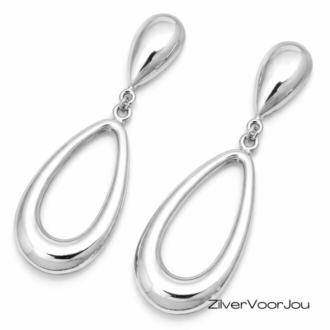 Zilveren open druppel design oorstekers