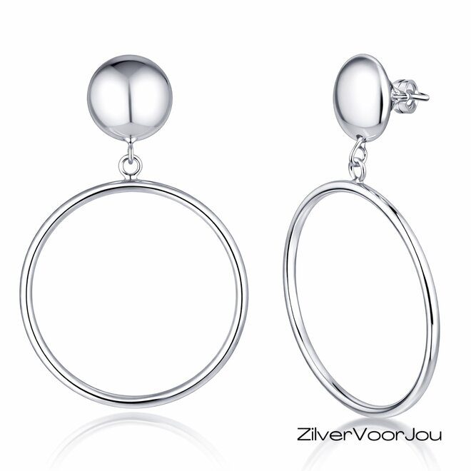 Zilveren oorringen groot button steker