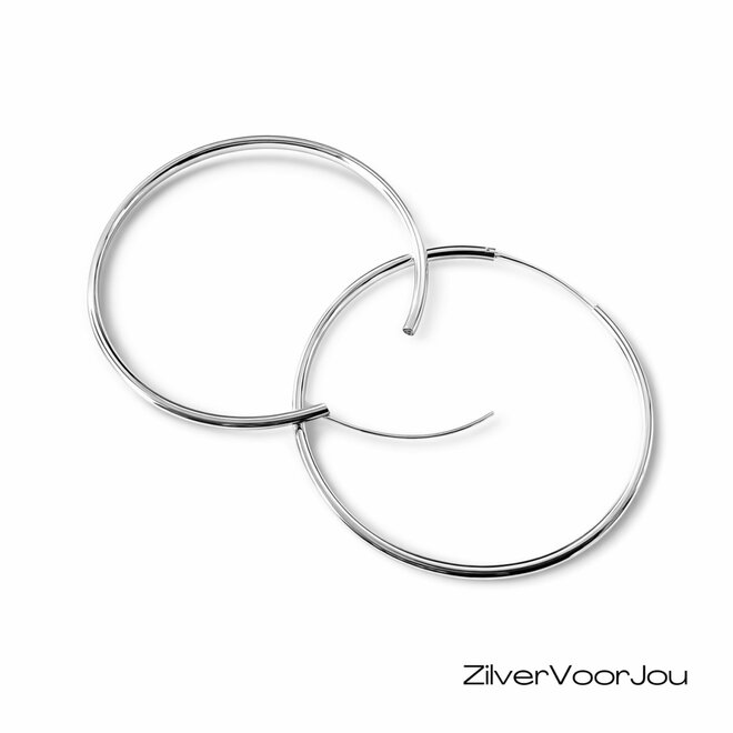 Zilveren creolen oorringen groot 60 mm 2.5 mm breed