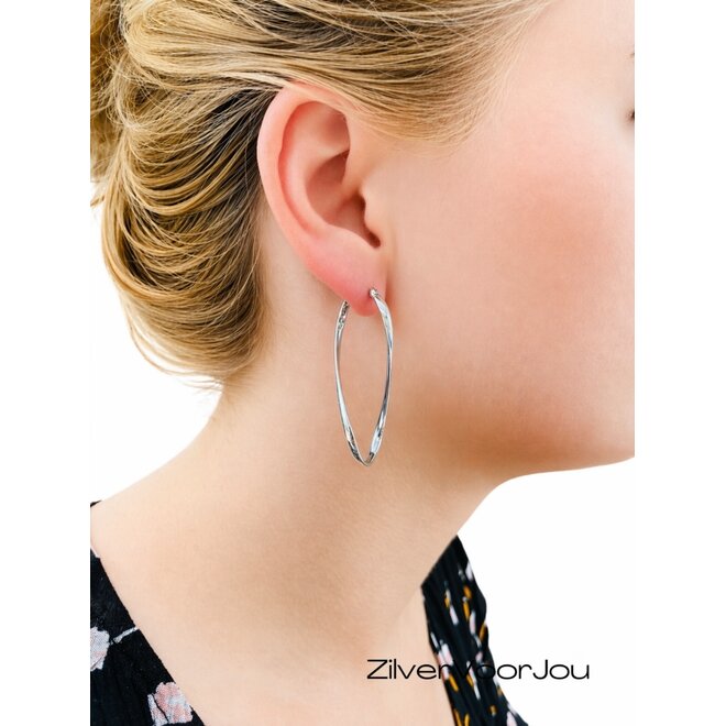 Zilveren grote ovale twist creolen oorringen