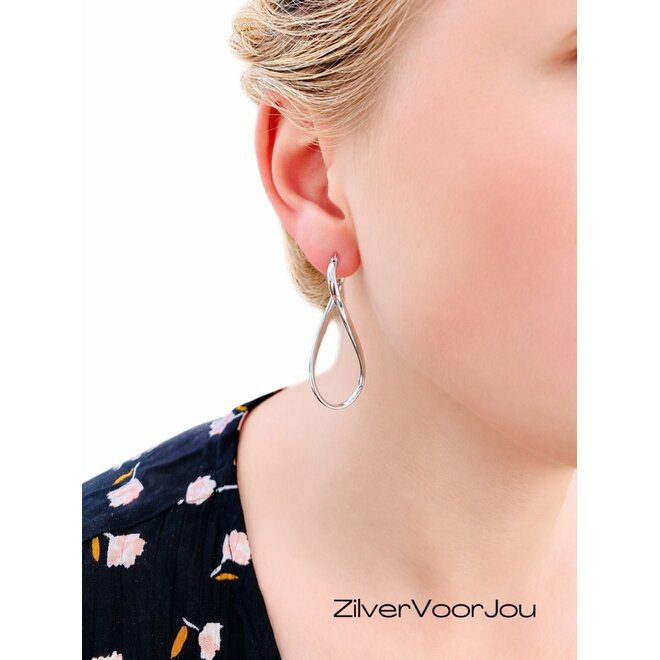 Zilveren grote ovale twist creolen oorringen