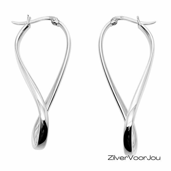 Zilveren grote ovale twist creolen oorringen