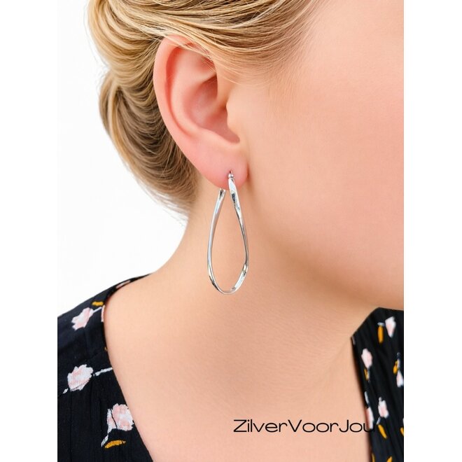 Zilveren grote ovale twist creolen oorringen