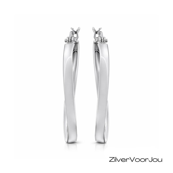 Zilveren ovale oorringen met kleine twist