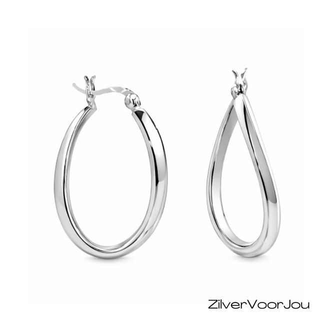Zilveren ovale twist creolen oorringen