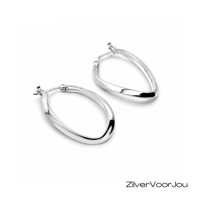 Zilveren ovale twist creolen oorringen