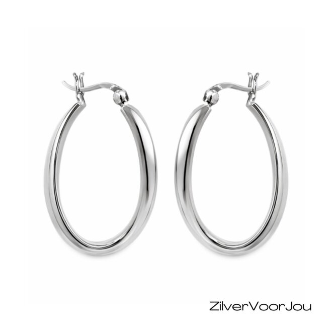 Zilveren ovale twist creolen oorringen