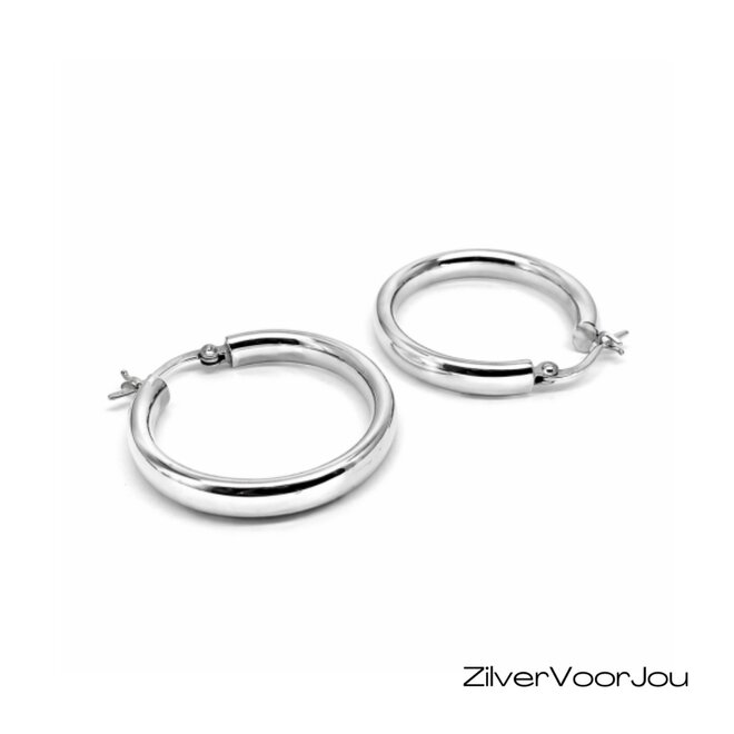 Zilveren scharnier oorringen 30 mm 3,5 mm ovale buis