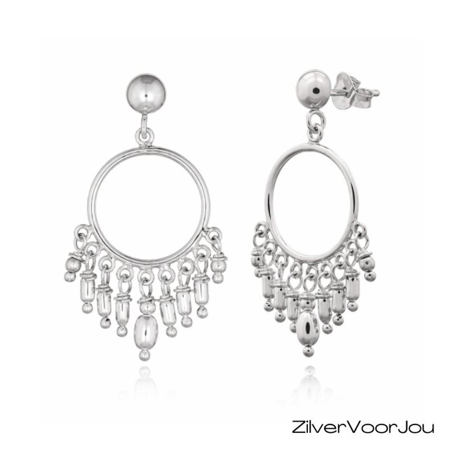 Zilveren bohemian oorhangers studs