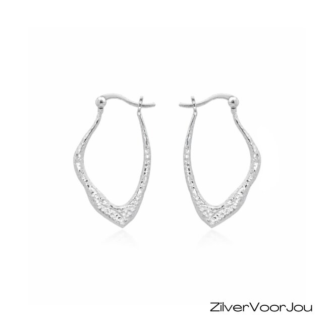 Moderne 925 zilveren abstracte oorringen met gehamerde textuur en hoogglans afwerking