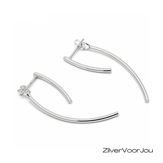 Zilveren jacket curved oorbellen