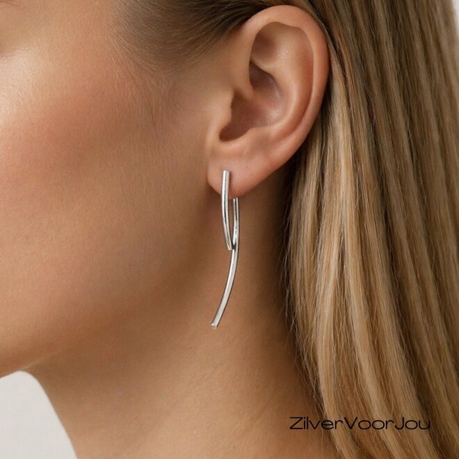 Zilveren jacket curved oorbellen