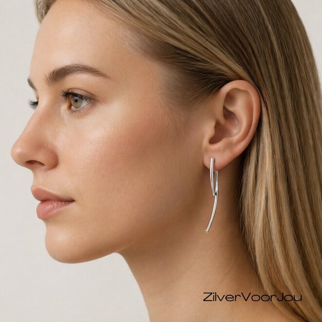 Zilveren jacket curved oorbellen