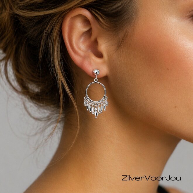 Zilveren bohemian oorhangers studs