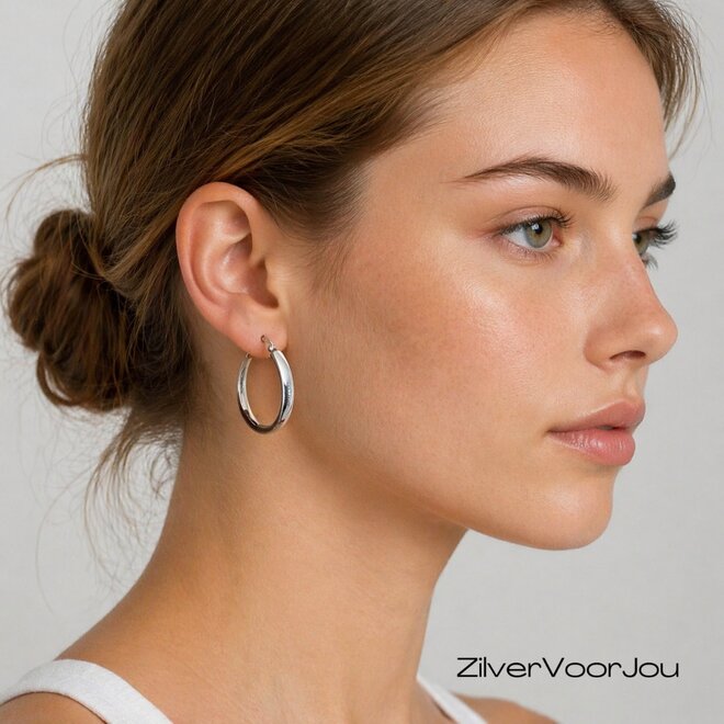 Zilveren scharnier oorringen 30 mm 3,5 mm ovale buis