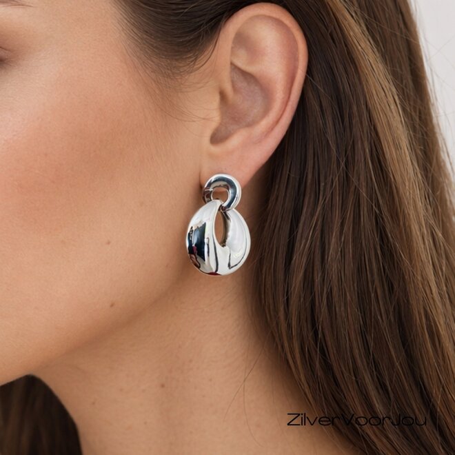 Zilveren bol design statement oorbellen