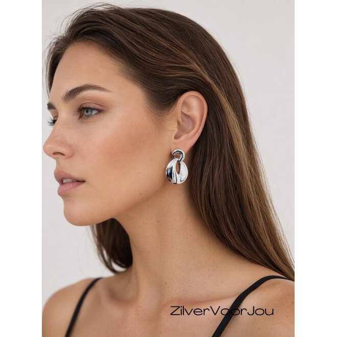 Zilveren bol design statement oorbellen