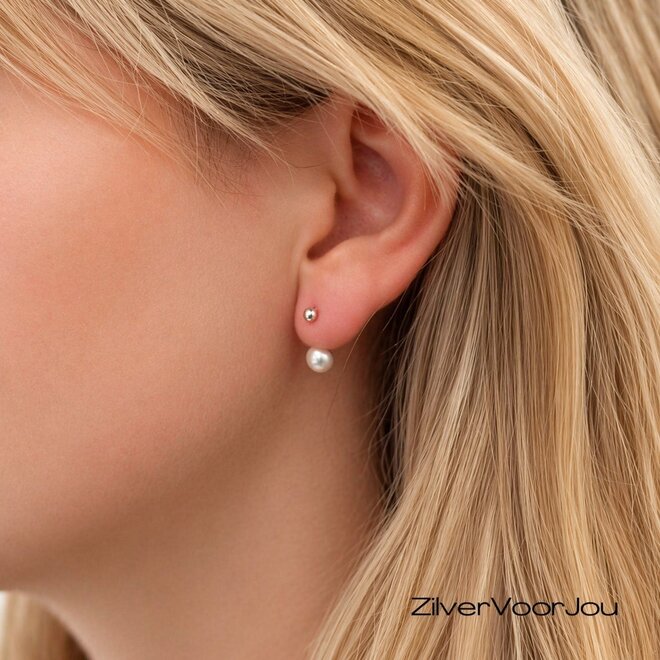 925 zilveren arc-stud oorbellen met zoetwaterparel