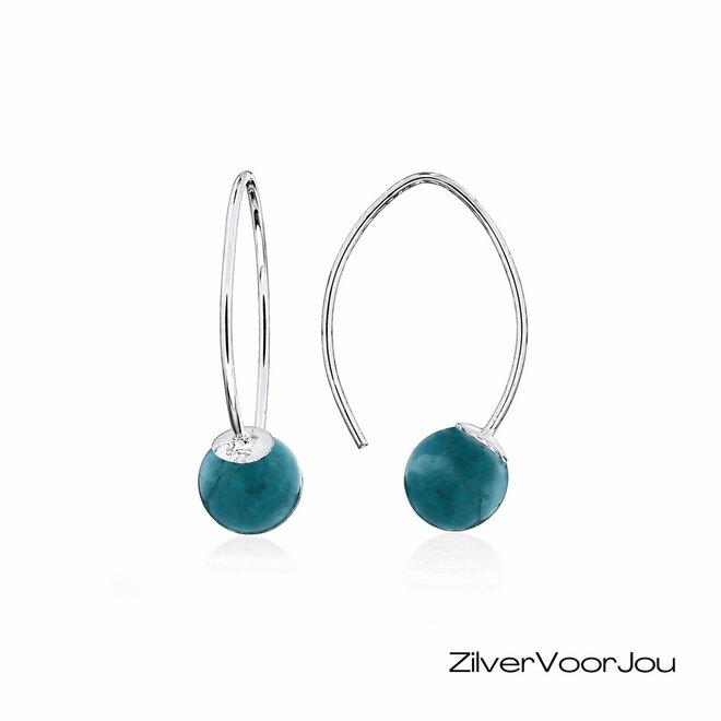 Zilveren haak oorbellen turquoise bal