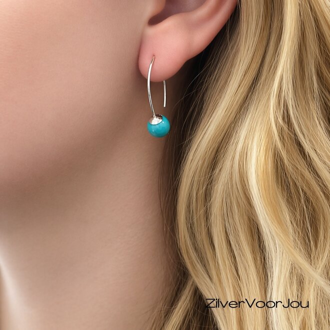 925 zilveren oorbellen met turquoise edelsteen bal van 8 mm