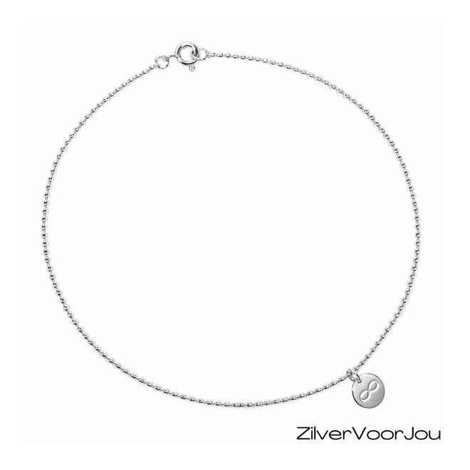 Zilveren infinity coin enkelketting 25 cm